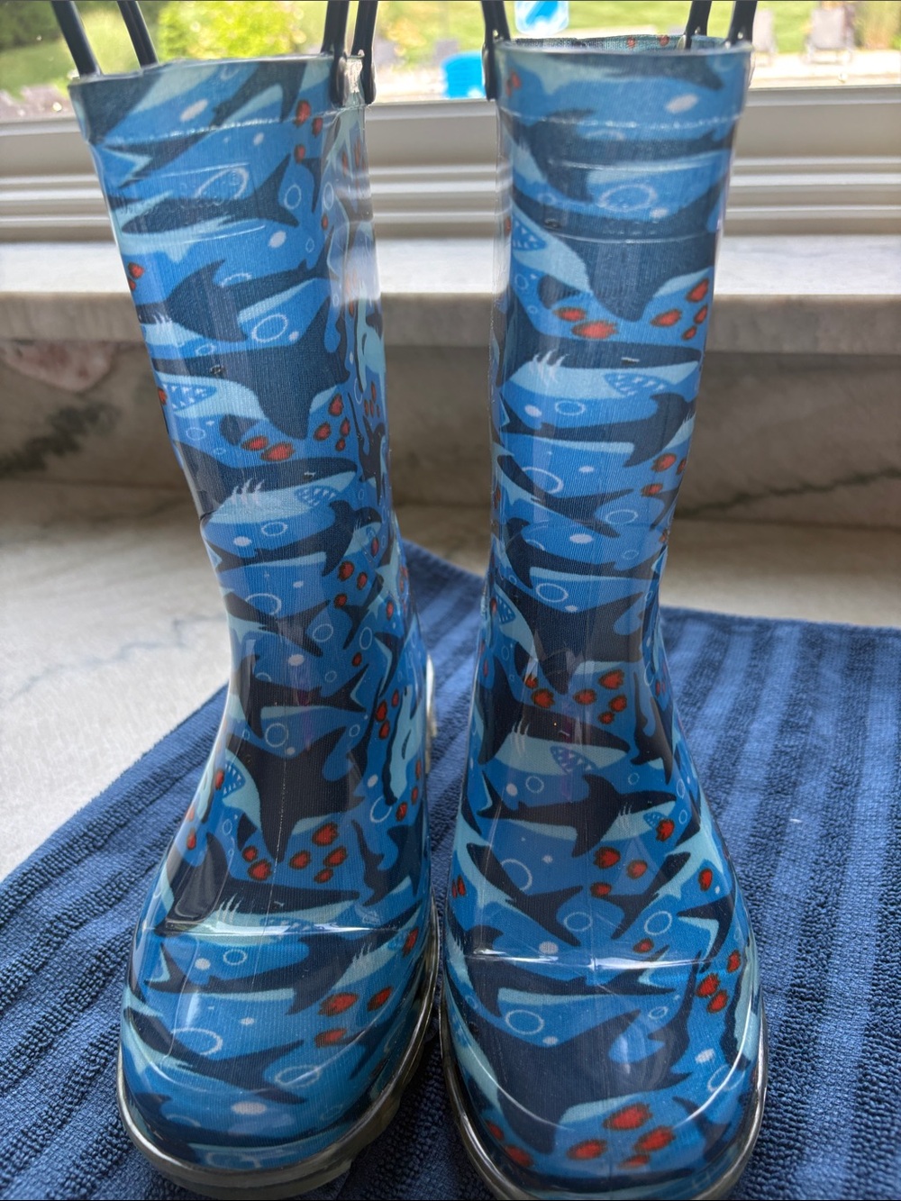 Western Chief Blue Shark Print Kids Rain Boots Size 1